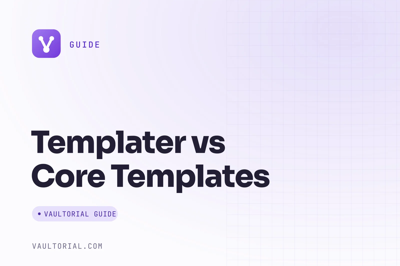 Obsidian split view comparing a core Templates note skeleton and a Templater template with dynamic commands